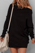 Black Asymmetric Neck Batwing Sleeve Shift Mini Sweater Dress