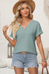 Beau Blue Textured Wide Sleeve V Neck T Shirt