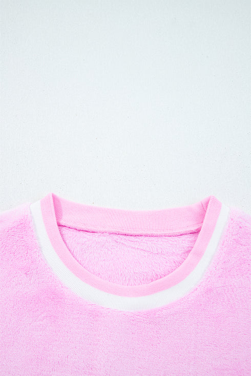 Sachet Pink Sequin Chenille MERRY Graphic Plush Pullover