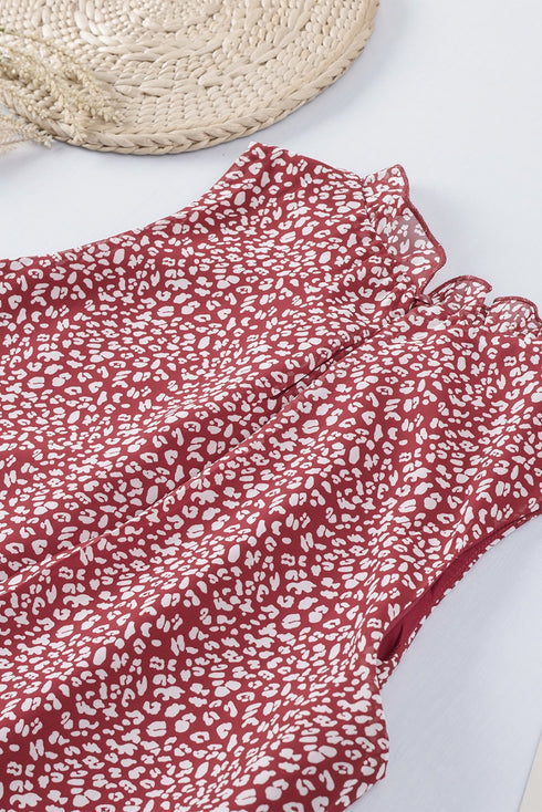 Fiery Red Leopard Print Ruffled Neck Tank Top