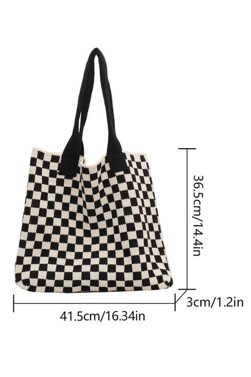 Color black Checkered Knit Eco-Friendly Tote Bag