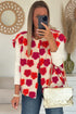 Racing Red Plush Flower Embellishment Open Front Vest