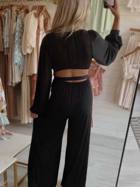 solid-crop-tank-high-waist-drawstring-pants-longline-cardigan-three-piece-set