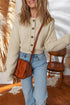 Beige Button Front Cropped Cardigan Sweater