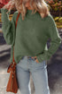 Mist Green Waffle Texture Knit Ribbed High Neck Drop Shoulder Sweater