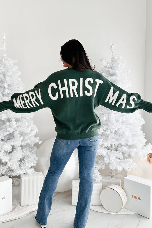 Blackish Green MERRY CHRISTMAS HO HO HO Drop Shoulder Loose Sweater