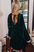 Green Tie Back Square Neck Velvet Babydoll Dress