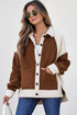 Brown Color Block Patchwork Button Down Fleece Shacket