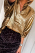 Gold Metallic Split Neck Half Sleeve Blouse