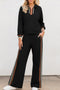 Black Striped Patchwork Quarter Zip Pullover Loose Pant Set