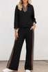 Black Striped Patchwork Quarter Zip Pullover Loose Pant Set