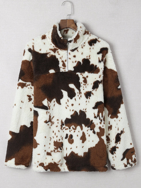 zip-collar-cow-print-fleece-sweatshirt