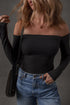 Black Solid Color Off-the-shoulder Long Sleeve T Shirt