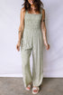 Green Smocked Bodice Square Neck Sleeveless Floral Jumpsuit
