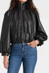 Black Collar Zip Up Puff Sleeve PU Leather Jacket