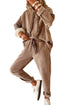 Dark Khaki Lace/Leopard Drawstring Pullover Hoodie and High Waist Pants Corduroy Suit