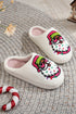 White Starry Santa Claus Pattern Christmas Plush Slippers