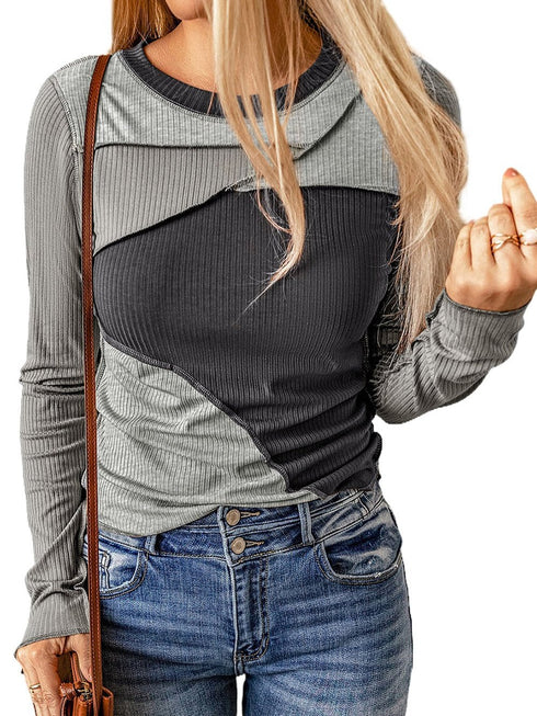 gray-expose-seam-color-block-ribbed-knit-top