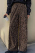 Dark Brown Leopard Print Elastic High Waist Loose Corduroy Pants