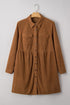 Camel Corduroy Full Buttoned Collared Shirt Style Plus Size Dress