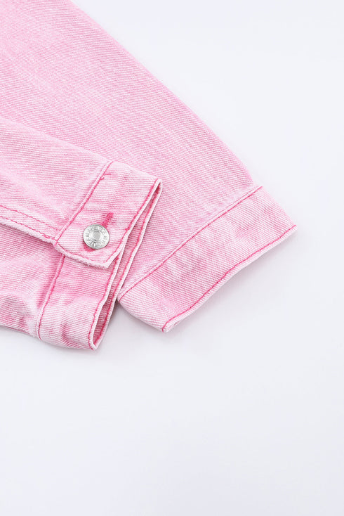 pink-acid-wash-button-flap-pocket-denim-jacket