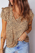 Apricot Cheeath Print Frilled V Neck Shirred Detail Short Sleeve Blouse