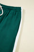Sea Green Solid Color Pullover Top Varsity Stripe Detail Loose Drawstring Pants Set