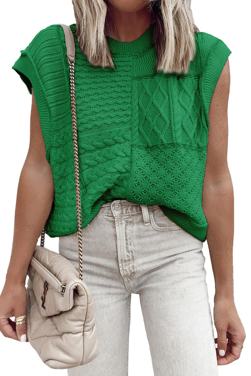 Bright Green Cable Knit Dolman Armholes Sweater Tank