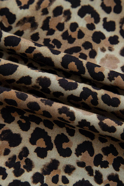 Khaki Contrast Striped Trim V Neck Leopard Shirt