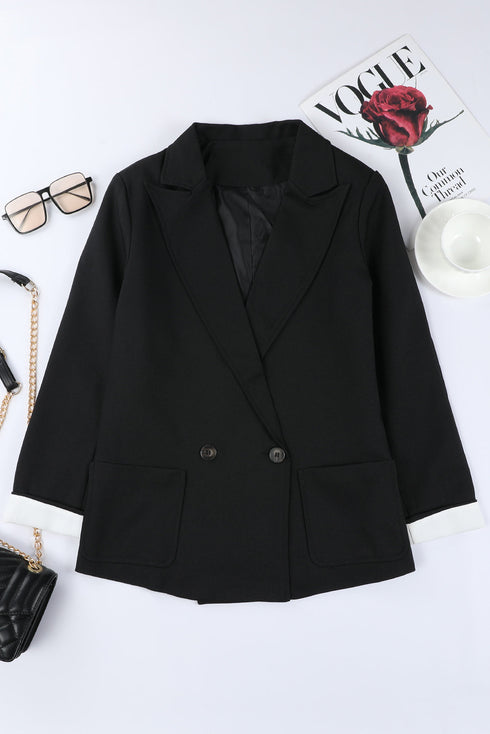 ruched-solid-color-open-front-buttonless-placket-casual-blazer
