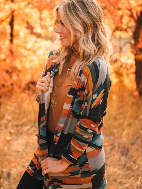 orange-western-tribal-aztec-print-cardigan