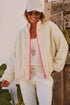 White Fuzzy Contrast Trim Full Zip Sherpa Jacket with Pockets
