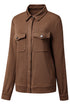 Coffee Solid Color Zip Up Button Flap Pocket Shirt Collar Jackets