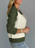 Blackish Green Color Block Ribbed Knit Button Down Sweater Cardigan