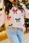 Pink Sequined Bow Valentine Round Neck Sweatshirt