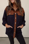 Multicolour Button Flap Detail Color Block Patchwork Corduroy Shacket