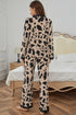 Khaki Cheetah Contrast Trim Loose Fit Two Piece Sleepwear