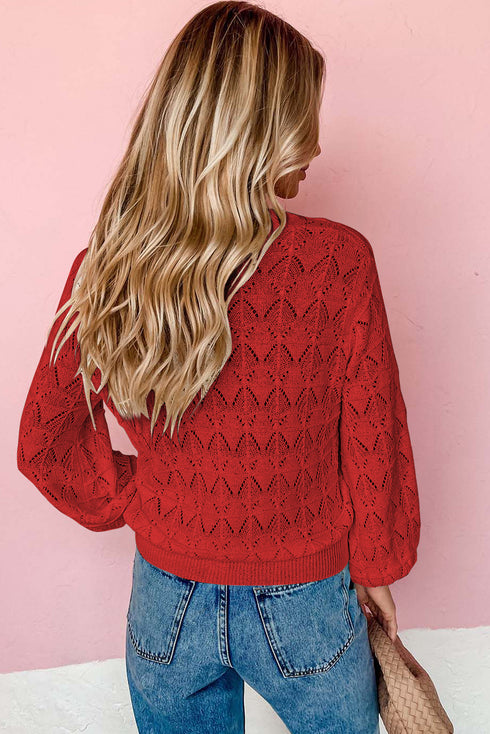 Fiery Red Lightweight Buttoned Front Crochet Cardigan