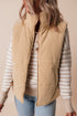 Light French Beige Corduroy Stand Neck Zipped Puffer Vest