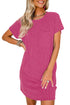 Bright Pink Striped Ribbed Knit T-shirt Shift Dress