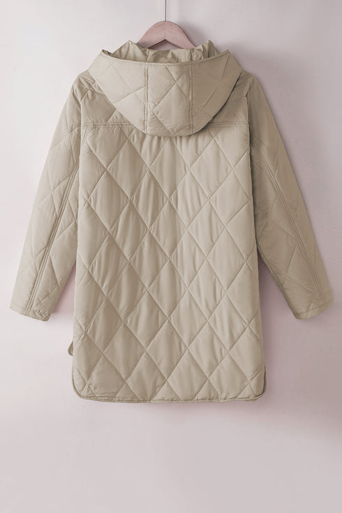 Green Quilted Snap Button Hooded Puffer Coat