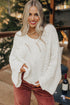 White Hollowed Detail Wide Sleeve Loose Pullover Sweater