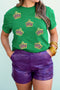Bright Green Sequin Mardi Gras Crown Rolled Sleeve T Shirt