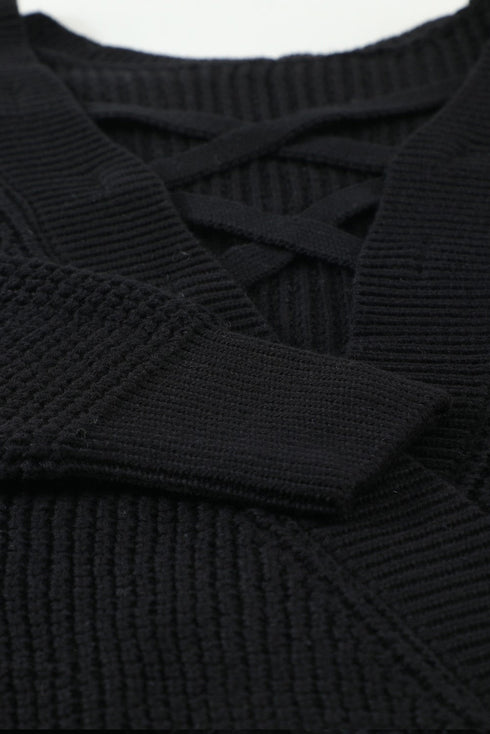 Black Cross Back Hollow-out Sweater