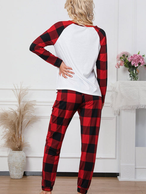 fiery-red-plaid-merry-christmas-graphic-loungewear-set