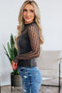 Dark Grey Textured Knit Lace Patchwork Sheer Long Sleeve Top