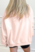 Apricot Pink Glitter Trim Chenille Heart Patched Mock Neck Sweatshirt