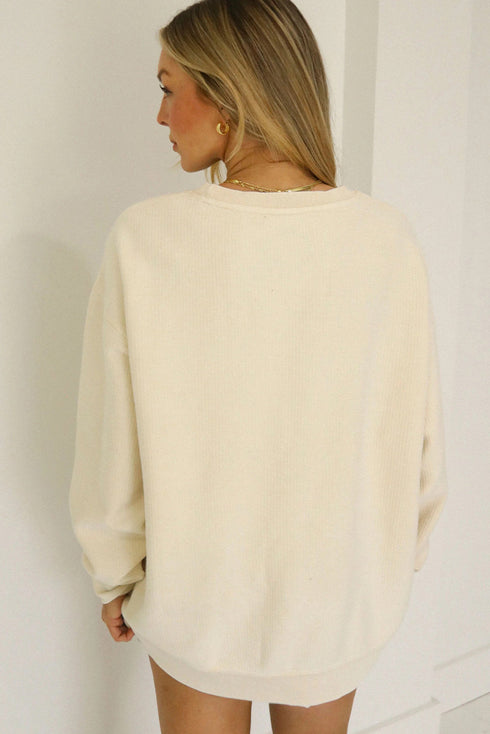 Beige Ribbed Texture DOG MOM Letter Print Oversize Sweatshirt