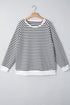 Black Stripe Raglan Sleeve Side Slits Loose Sweatshirt