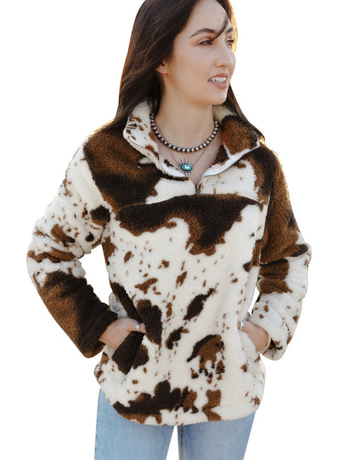 zip-collar-cow-print-fleece-sweatshirt